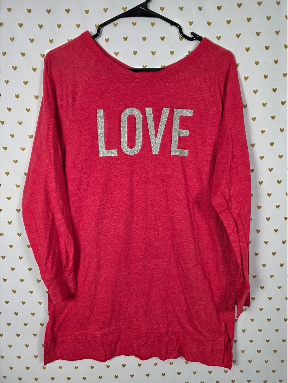 Victorias Secret LOVE Bling Glitter Nightgown Sleep Shirt Red Small